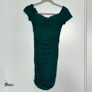 Windsor Green Ruched Off the shoulder Dress!